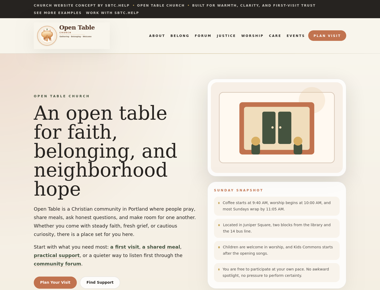 Homepage screenshot of a community organization website example.