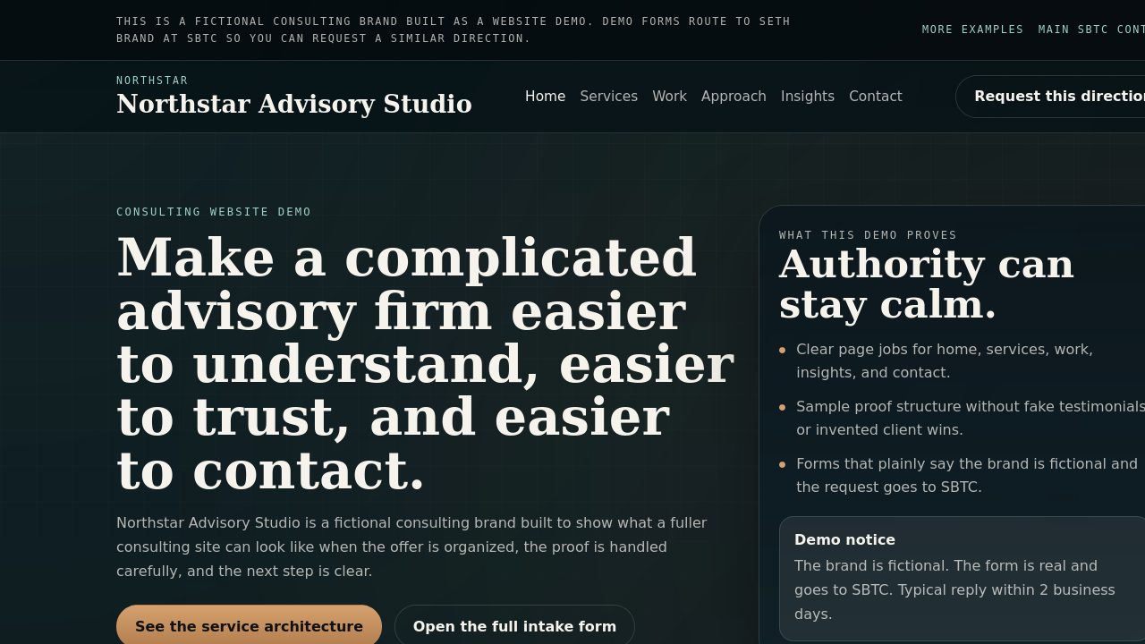 Homepage screenshot of a consulting website example.
